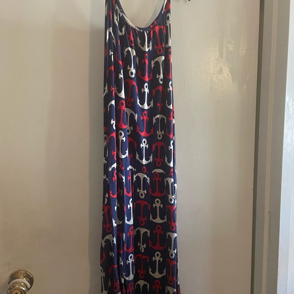 Nautical Anchor Print Maxi Dress